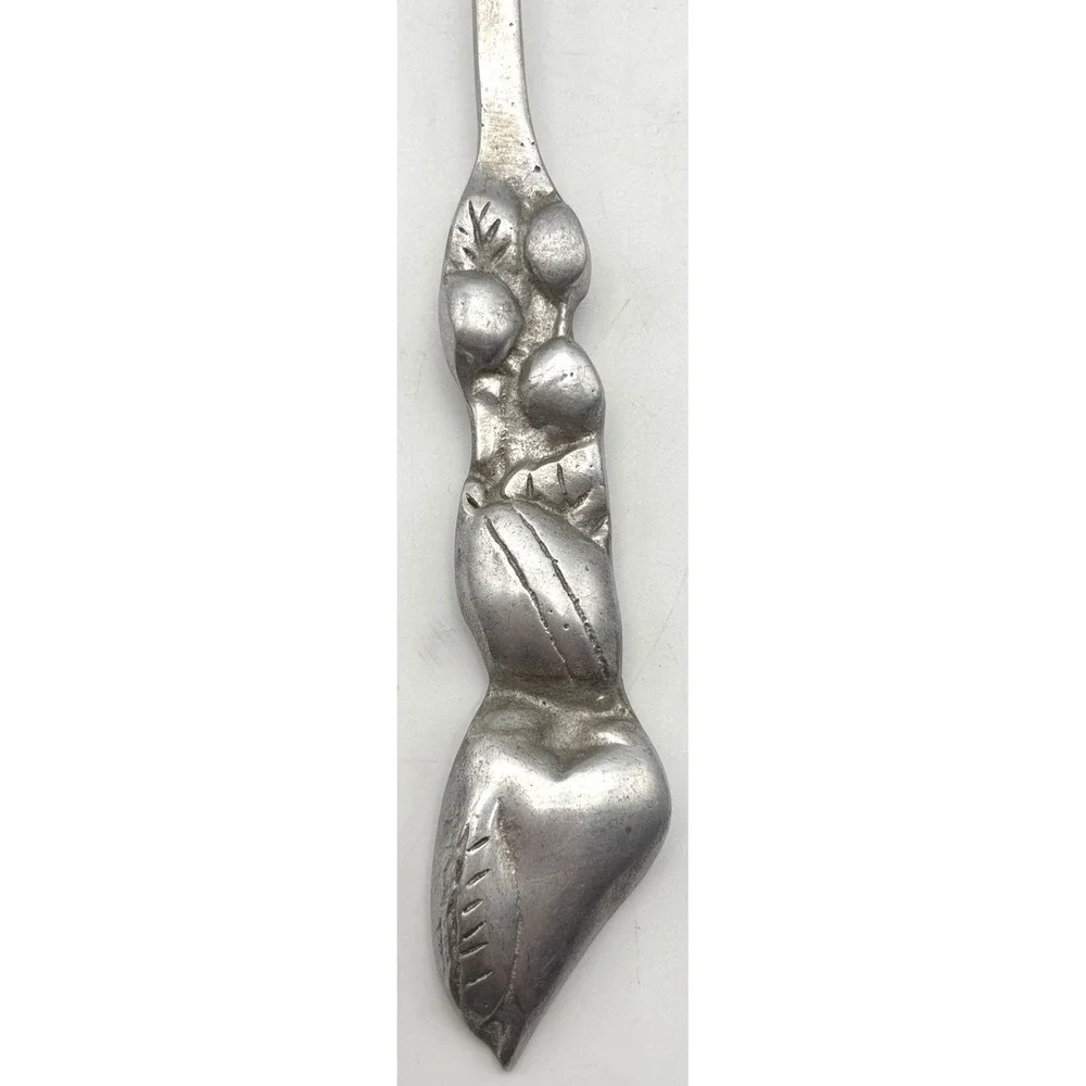 Vintage Fruit Motif Salad Serving Set Sculpted Silver Tone Metal Spoon and Fork